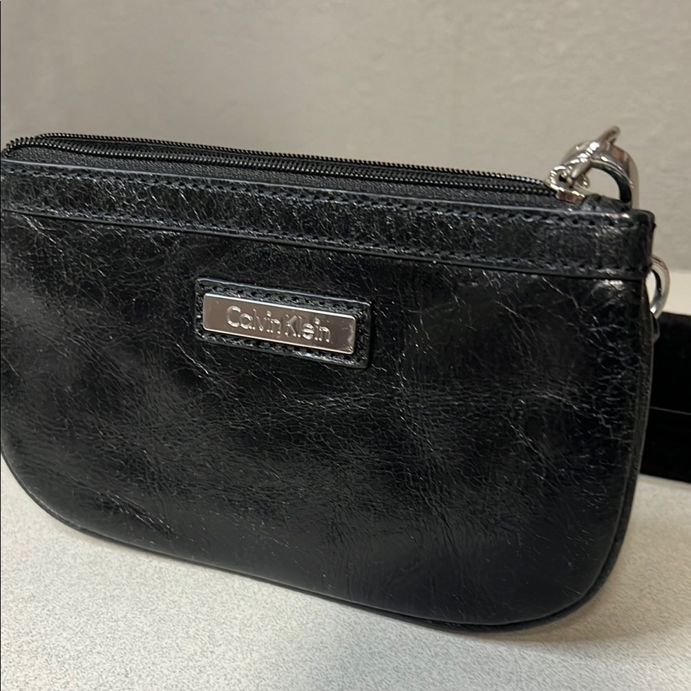 Calvin Klein Black Leather Clutch with Silver Accents - Picture 2 of 4